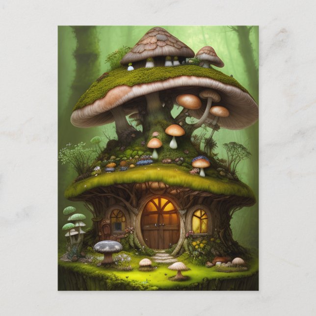 Postal Adorable Mossy Mushroom Fairy House (Anverso)
