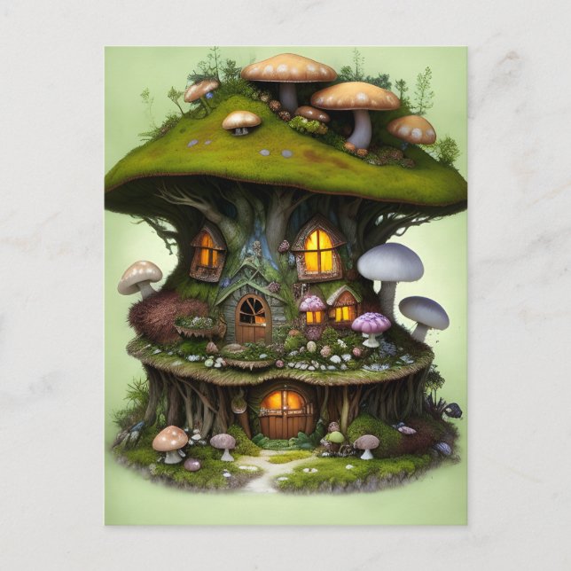 Postal Adorable Mossy Mushroom Fairy House (Anverso)