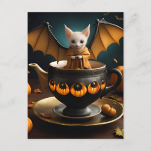 Postal Adorable murciélago en una taza de té