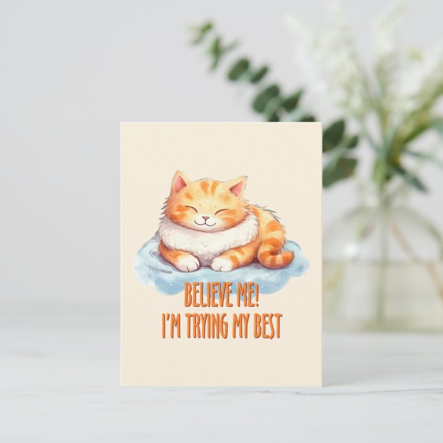 Postal Adorable Naranja Tabby Cat- Estoy probando lo mejo (Anverso de pie)