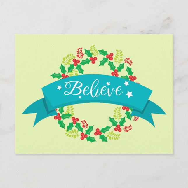 Postal Adorable Navidad Cree Corona Verde y Roja (Anverso)