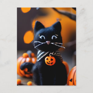 Postal Adorable Needle felpudo Gato de Halloween Negro