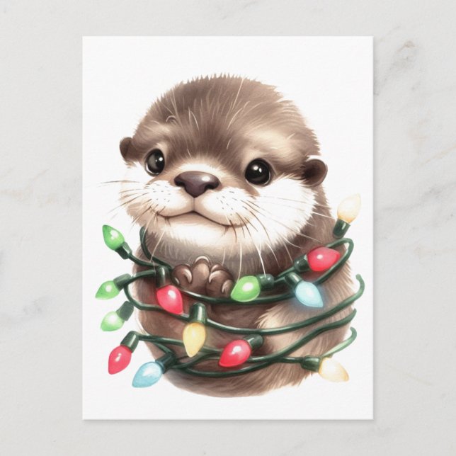 Postal Adorable nutria de Navidad  (Anverso)