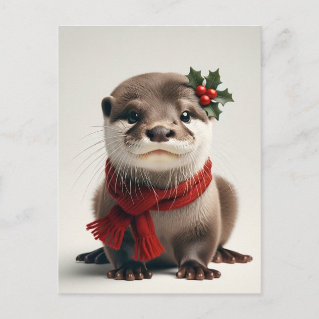 Postal Adorable nutria de Navidad  (Anverso)