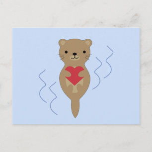 Postal Adorable Otter abrazando un corazón