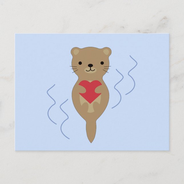 Postal Adorable Otter abrazando un corazón (Anverso)