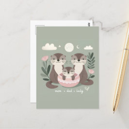 Postal Adorable Otter Boho Mamá papá y bebé