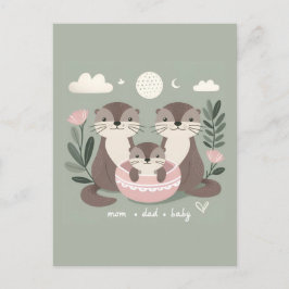 Postal Adorable Otter Boho Mamá papá y bebé