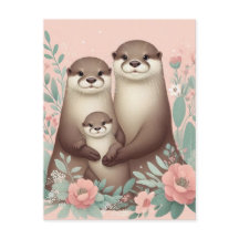 Adorable Otter Boho Rosa Mamá papá y bebé