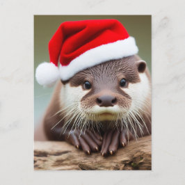 Postal Adorable Otter Santa Hat