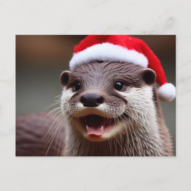 Postal Adorable Otter Santa Hat (Anverso)