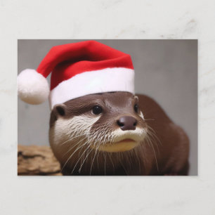 Postal Adorable Otter Santa Hat