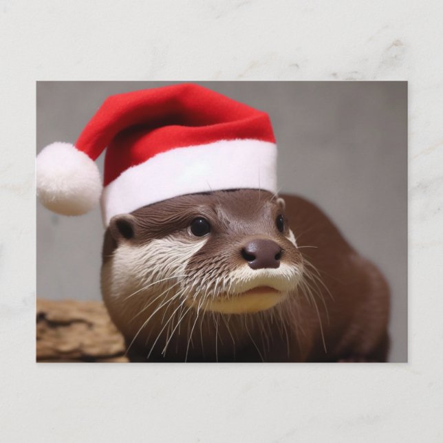 Postal Adorable Otter Santa Hat (Anverso)