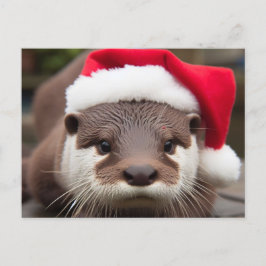 Postal Adorable Otter Santa Hat