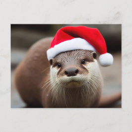 Postal Adorable Otter Santa Hat