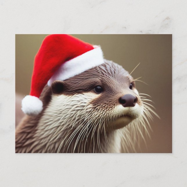 Postal Adorable Otter Santa Hat (Anverso)