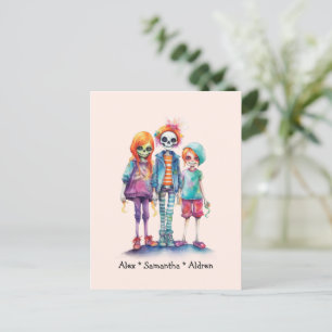 Postal Adorable Pastel Zombie Trio - Cute Halloween