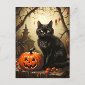 Postal Adorable Pequeña Gato Gato Brujo | Feliz Halloween