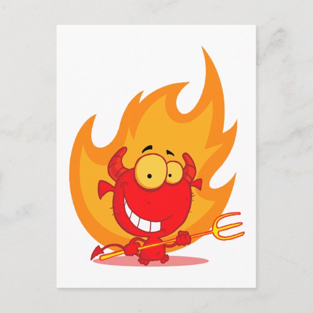 Postal adorable pequeño demonio con llamas personalizado (Anverso)
