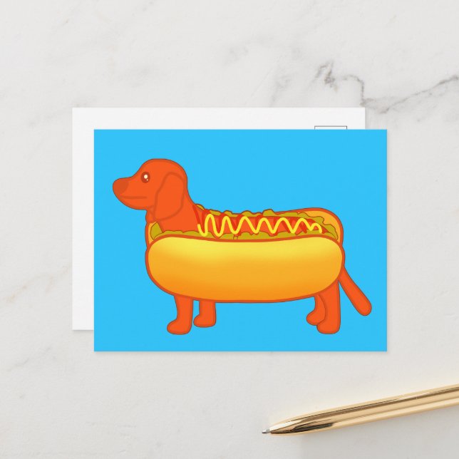 Postal Adorable perro caliente de Dachshund (Anverso/Reverso In Situ)