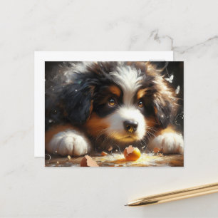 Postal Adorable perro de montaña de Bernese con huevo rot