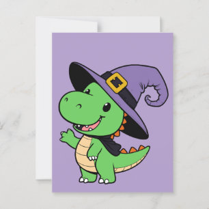 Postal adorable personalizado dino bruja halloween