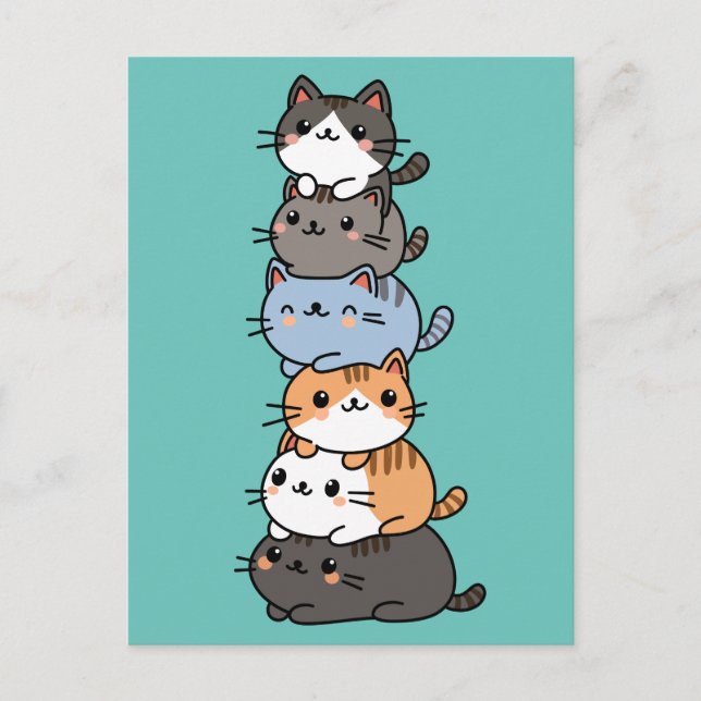 Postal Adorable Pila Kawaii De Gatos Gatitos (Anverso)