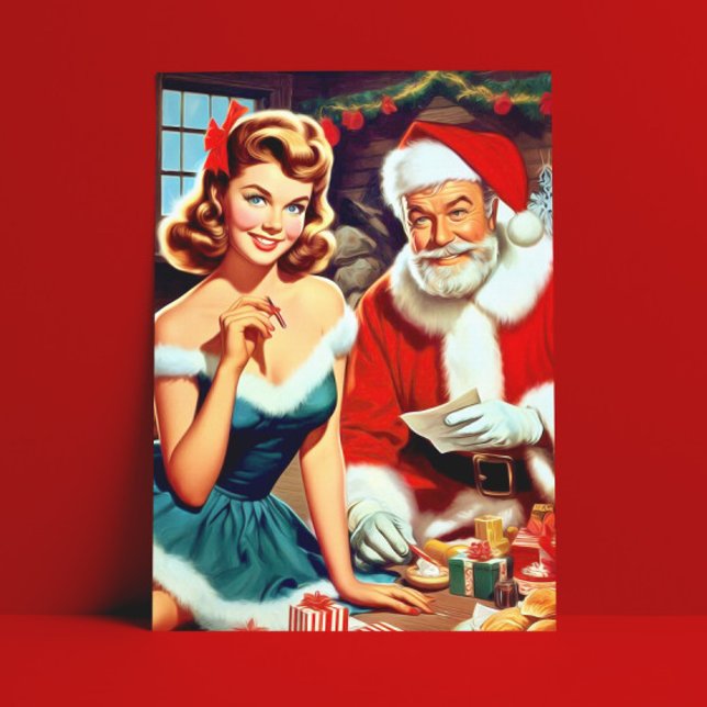 Postal Adorable Pin-up de Navidad y Papá Noel (Subido por el creador)