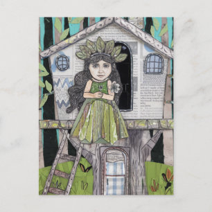 Postal Adorable Princesa en una Casa en el Árbol en Medio