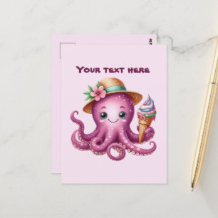Postal Adorable pulpo de playa personalizable 