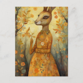 Postal Adorable Rabbit Folkart