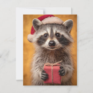Postal Adorable Raccoon en un Sombrero de Santa que sosti