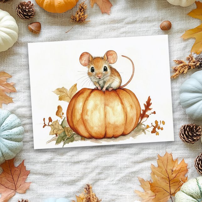 Postal Adorable ratoncito de acuarela de calabaza de Hall (Subido por el creador)
