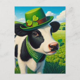 Postal Adorable San Patricio de la Vaca Blanca y Negra