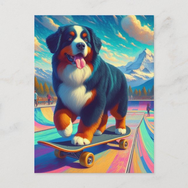 Postal Adorable Skateboarding Bernese Mountain Dog (Anverso)