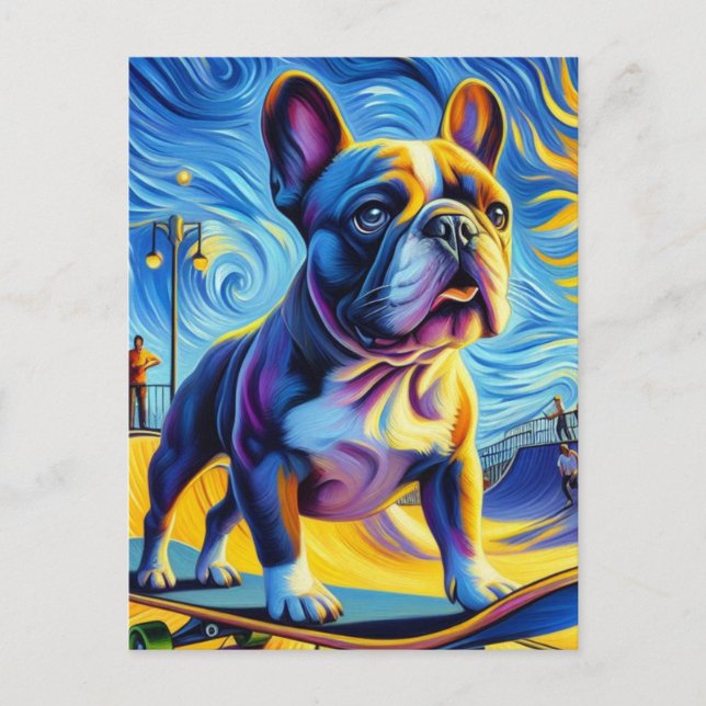 Postal Adorable Skateboarding de Boston Terrier (Anverso)