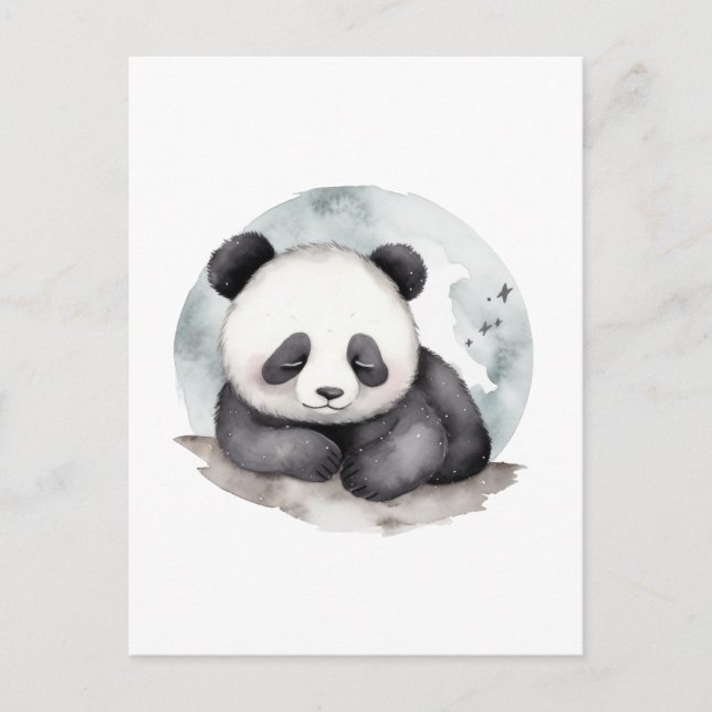 Postal Adorable Sleepe Watercolor Bebé Panda Bear (Anverso)