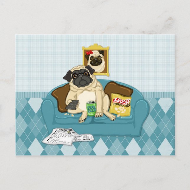 Postal Adorable sofá de Personalizable Pugtato Tees, Rega (Anverso)