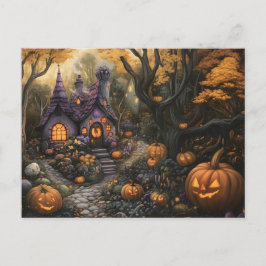 Postal Adorable Spooky House y parche de calabaza de Hall