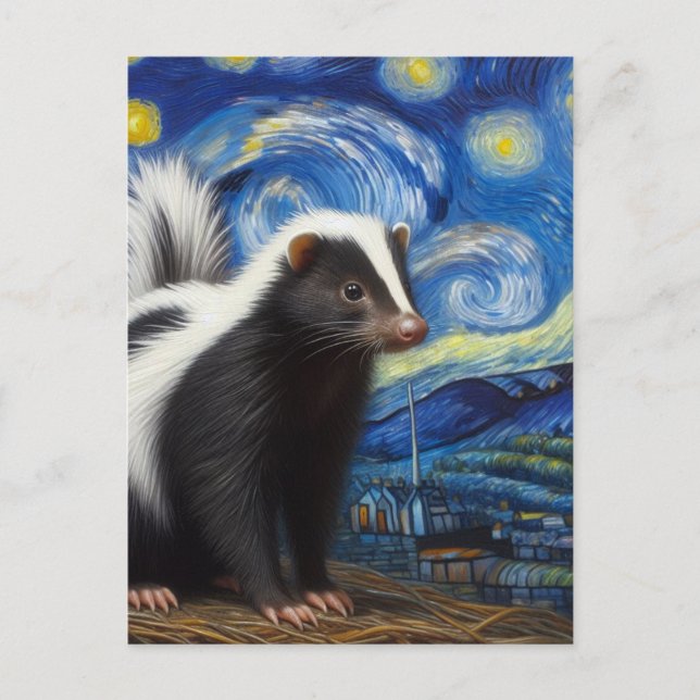 Postal Adorable Starry Night Skunk Van Gogh (Anverso)