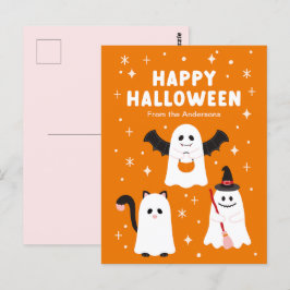 Postal Adorable truco de Halloween o arde fantasmas