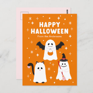 Postal Adorable truco de Halloween o arde fantasmas