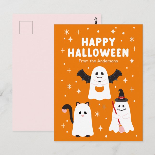 Postal Adorable truco de Halloween o arde fantasmas (Anverso / Reverso)