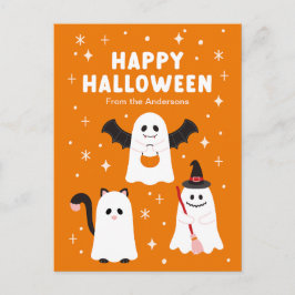 Postal Adorable truco de Halloween o arde fantasmas
