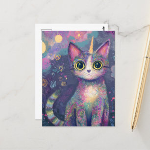 Postal Adorable Unicorn Kitty Fantasy Art