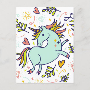 Postal Adorable Unicornio Doodle