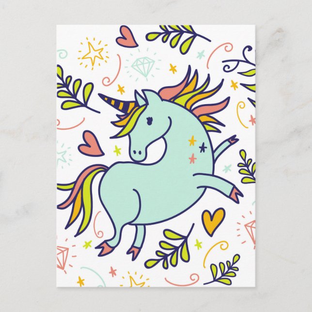 Postal Adorable Unicornio Doodle (Anverso)