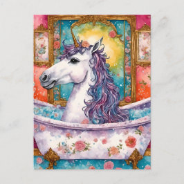 Postal Adorable unicornio en el baño