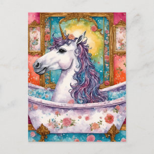 Postal Adorable unicornio en el baño