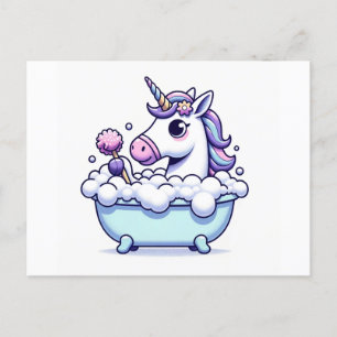 Postal Adorable unicornio en una bañera